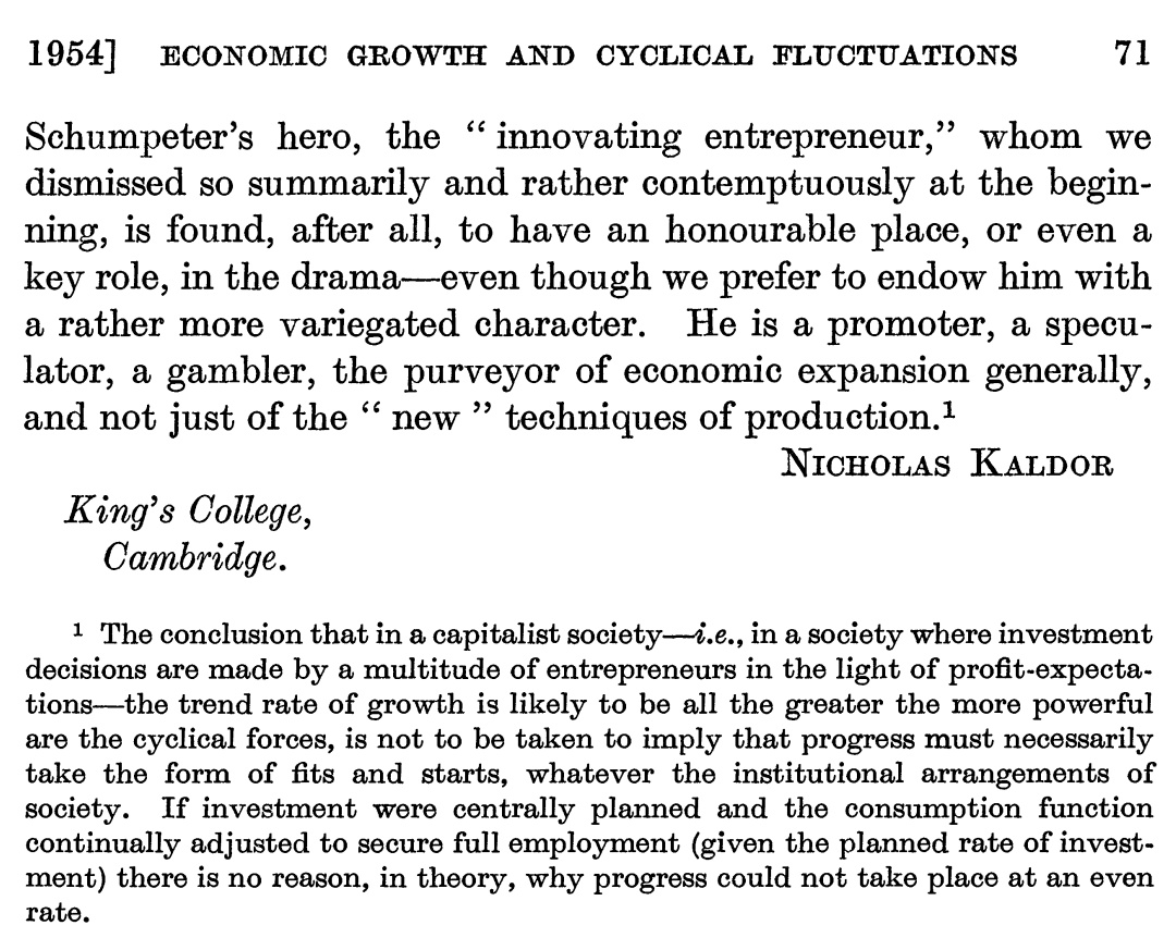 NicolasSpiaggi's tweet image. #Kaldor (1954) rescata al empresario de #Schumpeter no solo como un agente que no debe ser olvidado, sino como alguien que tiene un papel clave en el proceso económico.