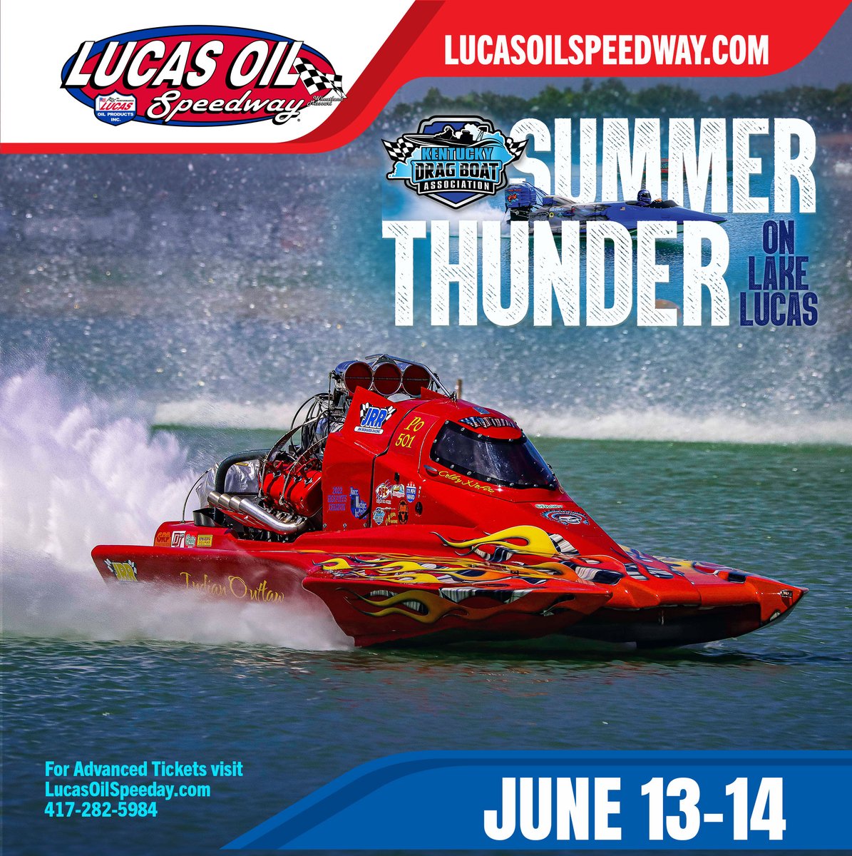 Who is ready for some Kentucky Drag Boat Association racing action this weekend? 

Over 7 classes will compete. 
Top Alcohol Hydros that will reach 200+ MPH!

Check out the website for more details. 
lucasoilspeedway.com