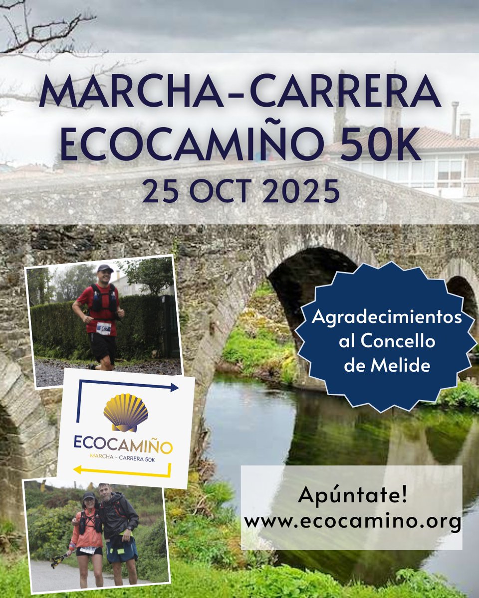 Apúntate a nuestra marcha-carrera ecocamiño 50K en ➡️ ecocamino.org 

Agradecimientos al Concello de Melide 

#ecocamiño #ecodeporte #carrera #deputaciondacoruña #galicia #deporte