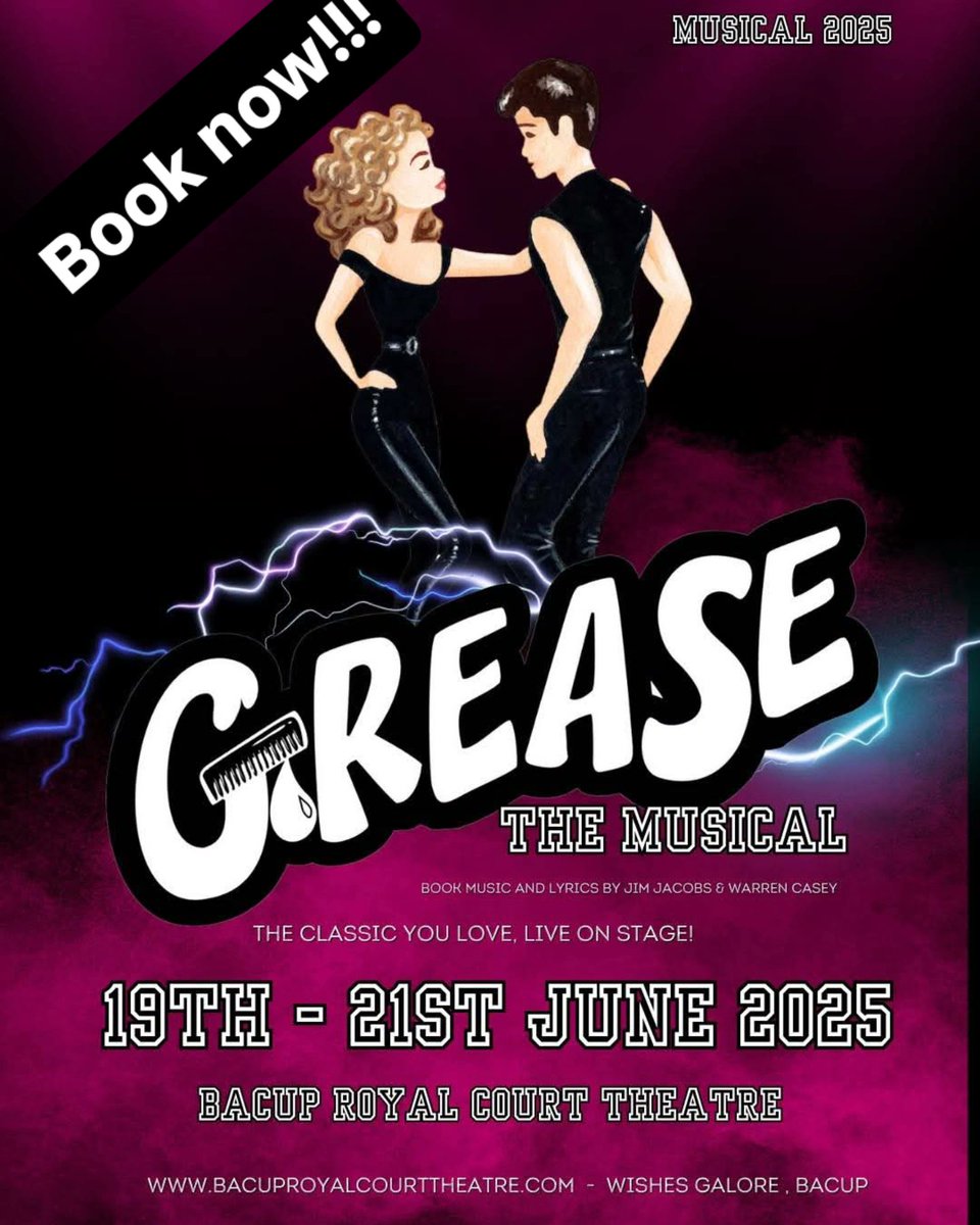 Grease the Musical hits Bacup this June!
📅 Show Dates:
🕢 Thursday 19th June – 7:30pm
🕢 Friday 20th June – 7:30pm
🎭 Saturday 21st June – 2:30pm &amp; 7:30pm

🎟️ Tickets available 
bacuproyalcourttheatre.com
