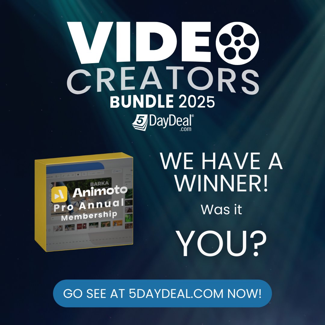 🎉 Winner pulled for Animoto Pro Annual Membership! Check if it’s YOU: 5daydeal.com/twitter.