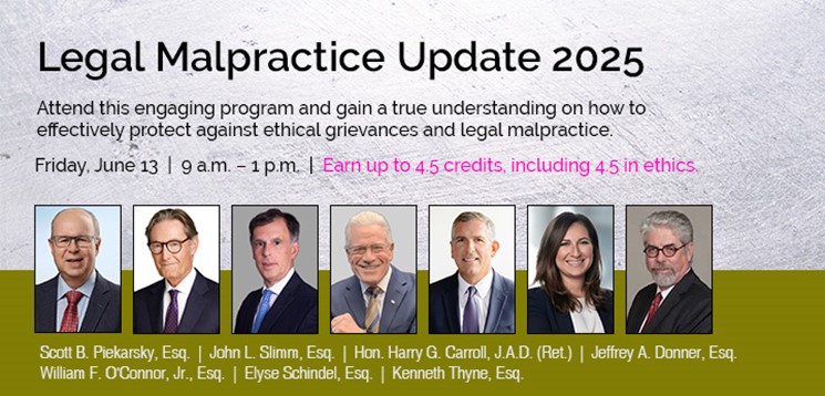 We're proud to share that William F. O'Connor, Jr., Partner and Assistant General Counsel at <a href="/MDMC_LAW/">McElroy, Deutsch, Mulvaney & Carpenter, LLP</a> will be a featured panelist at the <a href="/NJStateBar/">NJ State Bar Assn</a>'s upcoming #CLE, "Legal Malpractice Update 2025."

🗓️ June 13, 2025
🕘 9:00 am - 1:00 pm 
🔗 Register: njsba.com/event/legal-ma…