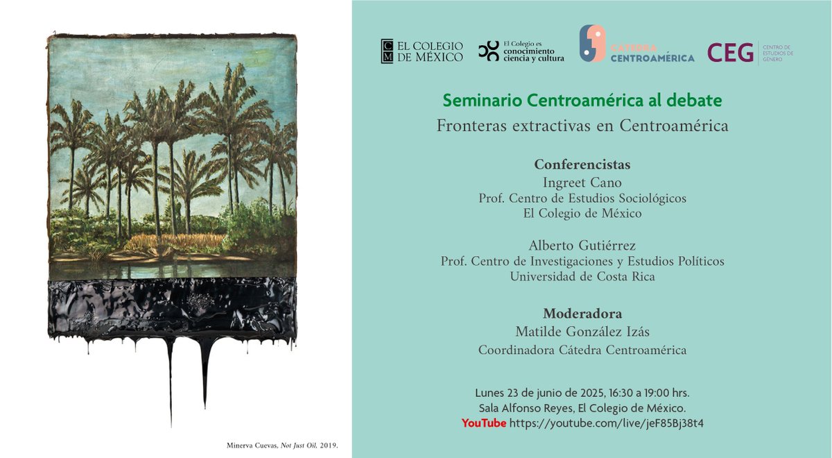 Aparta la fecha y asiste a "Fronteras extractivas en Centroamérica", una nueva sesión de la Cátedra Centroamérica, Seminario Centroamérica al Debate 🌎
📅 23 de junio | 16:30 hrs. | 📍 Sala Alfonso Reyes
Conferencistas
Ingreet Cano, <a href="/CES_COLMEX/">CES-COLMEX</a> 
Alberto Gutiérrez, <a href="/ciep_ucr/">CIEP- UCR</a>
