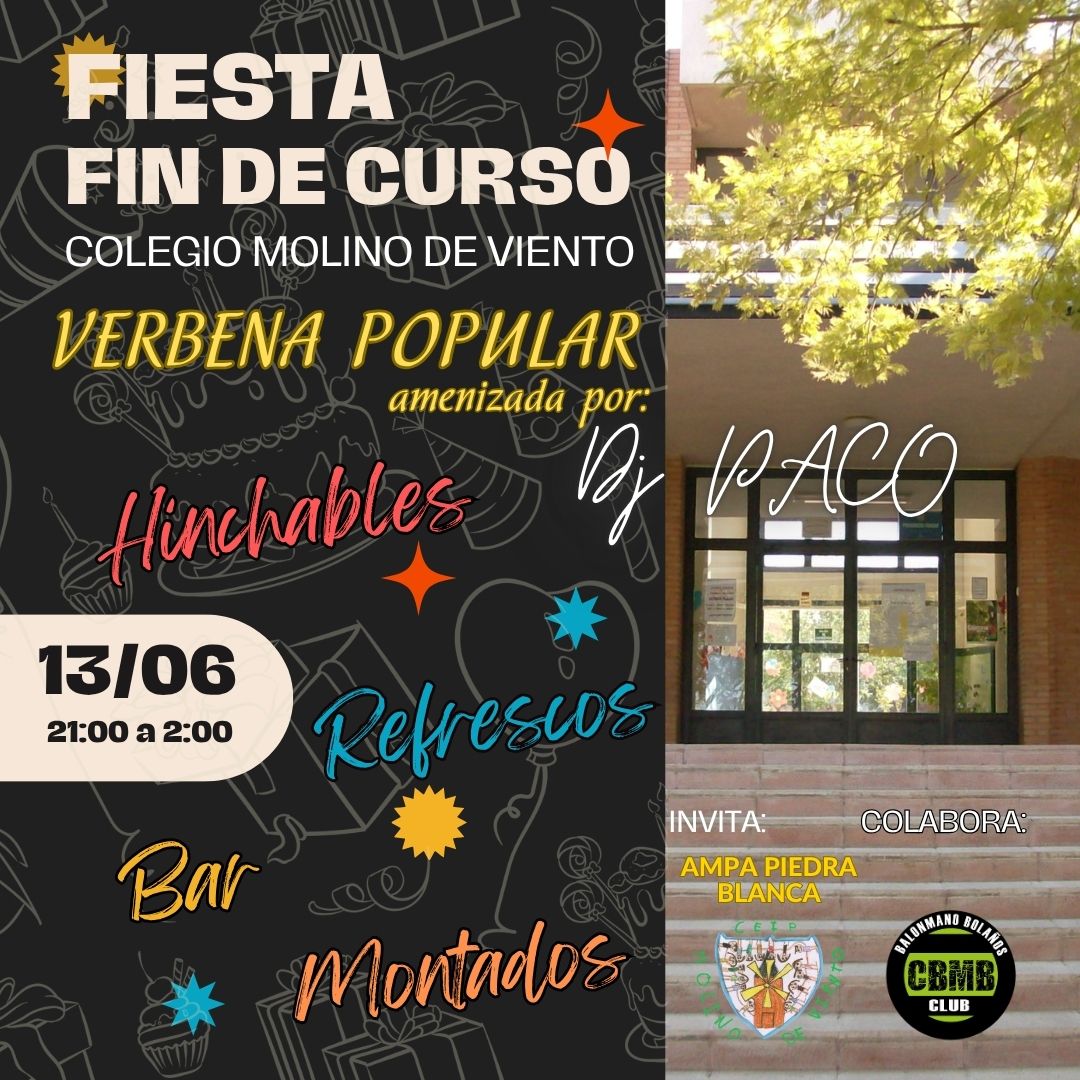 ¡Recuerda! Este viernes ven al Colegio Molino de Viento 🎼🎊 Fiesta fin de curso en la que estaremos en la barra ! 🍹

¡Ven a pasar una gran noche y dale la bienvenida al verano 🌞🍦🌴con nosotros! 💚💚

#bmbolaños 💚
#SienteteVerde 💚