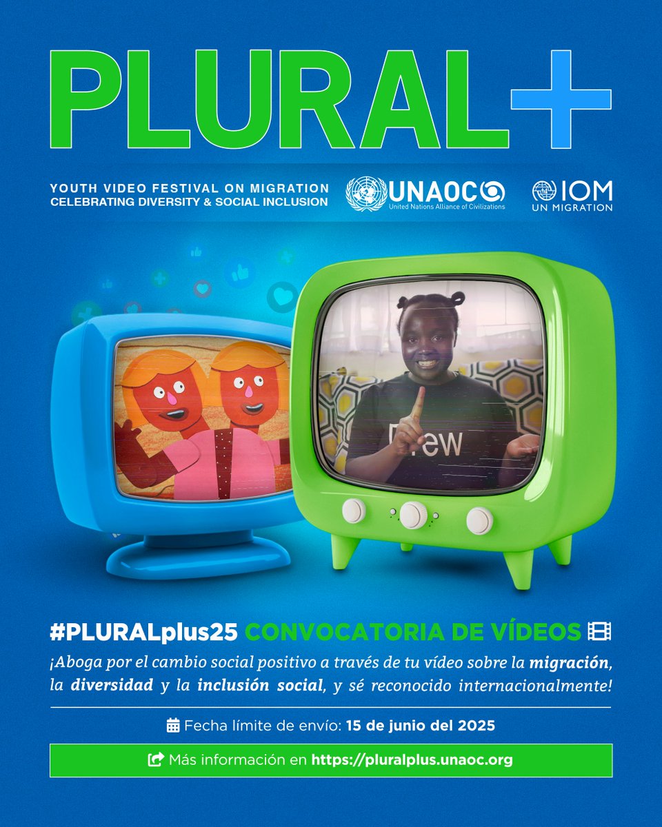 📣 ¡Atención, jóvenes creadores!

✅ ¿Tienes menos de 25 años,
✅ te apasiona el cine
✅  y quieres dejar una huella positiva en el mundo?
👉 ¡Únete a #PLURALplus25 y muestra tu talento a nivel global! 🌍

🎥 Envía tu video antes del 15 de junio: pluralplus.unaoc.org/submit
