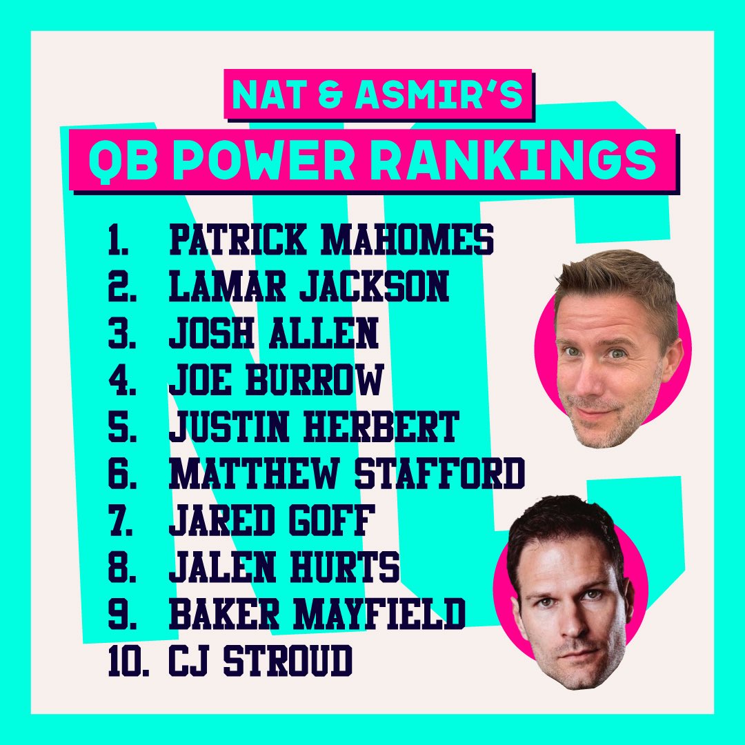 Checked out our QB power rankings episode yet? Here are Nat &amp; Asmir’s Top 10. Agree? Disagree?! (J-Love fans, let’s hear it!) Comment below! And check the full ep out here &gt;&gt; linktr.ee/thencshowpod