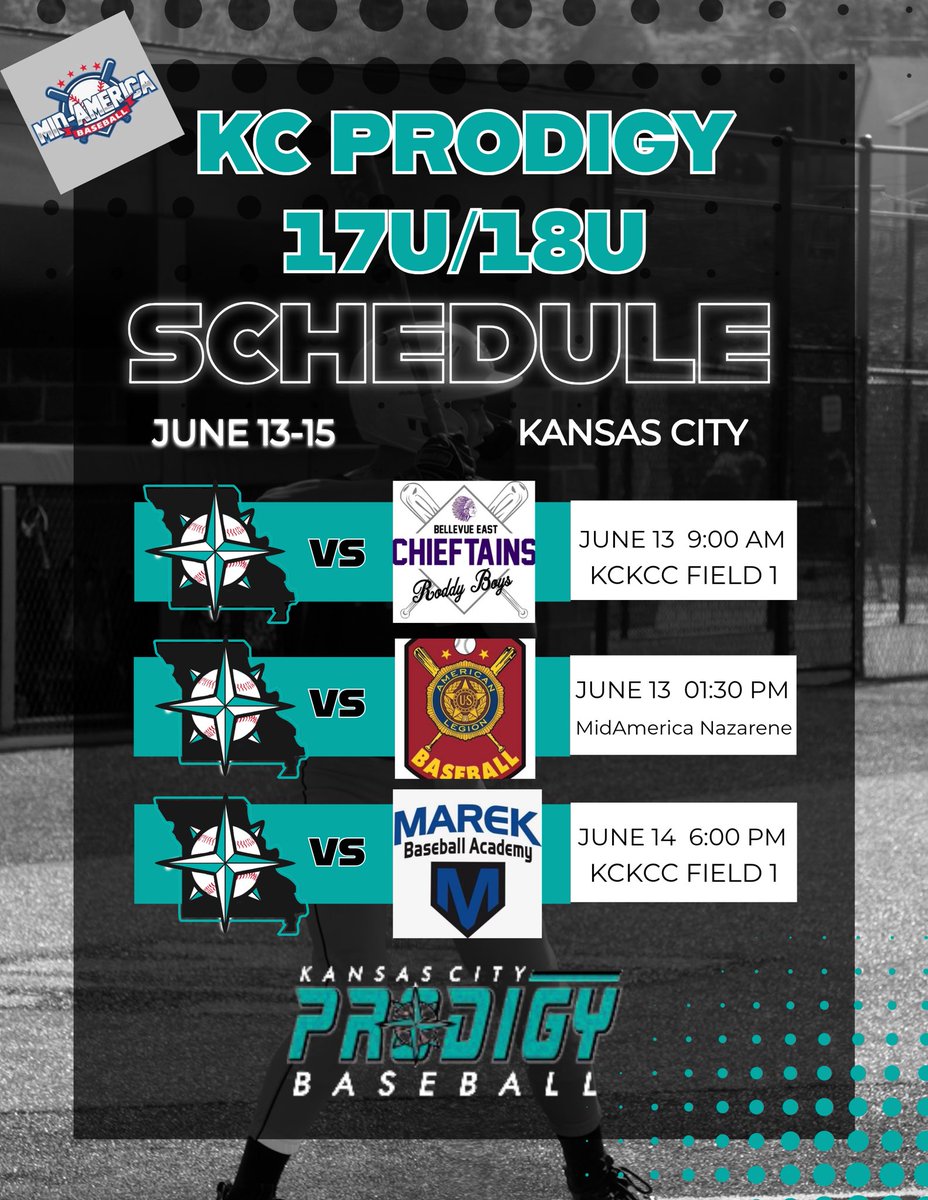 KC Prodigy 17U/18U Pitching Rotation For this Weekends <a href="/MidAmBaseball/">Mid-America Baseball</a> Tourneys in KC:

Game 1: RHP <a href="/HaydenRMeschon/">Hayden Meschon</a> 
Game 2: RHP <a href="/GGiebler9/">Gavin giebler</a>
Game 3: RHP @Ianspringer15

#TealNation <a href="/BUncommitted/">Baseball_Uncommitted</a>
<a href="/jucoroute/">#JucoRoute</a>