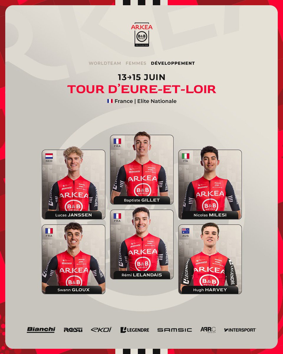La composition de l’équipe continentale développement ARKEA-B&amp;B HOTELS pour le Tour d’Eure-et-Loir ⤵️