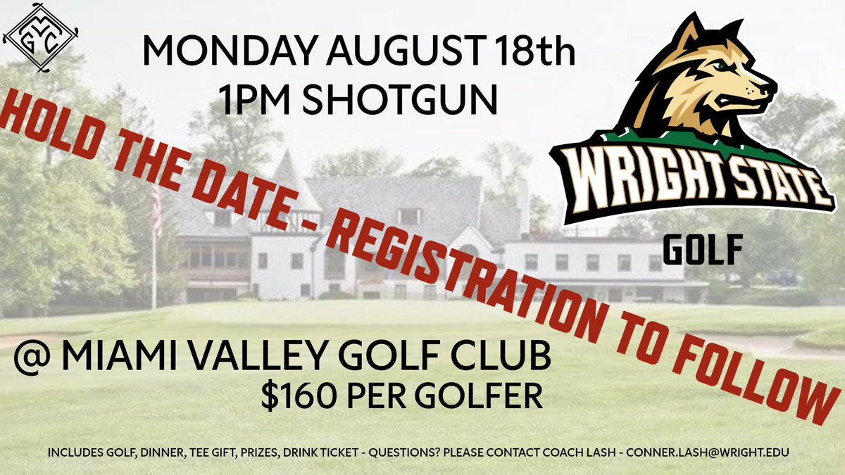 🗓️ Mark your calendars 🗓️ The Wright State Golf Outing returns Monday, August 18 with a 1PM shotgun start at Miami Valley Golf Club. Registration opens next week—don’t miss your chance to tee it up for Raider Golf ⛳️ . Link 🔗 coming soon!