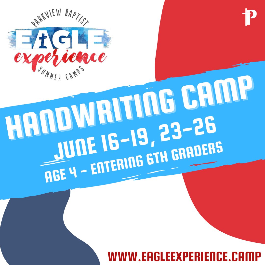 ✍️ Handwriting Camp is here! From fine motor skills to cursive &amp; print—students will build confidence in a fun, creative setting. 🎨📝
Includes a take-home program!
📅 Register: eagleexperience.camp/enrichment-cam…
#EagleExperience #PBSHandwritingCamp #AbundantLifeatPBS