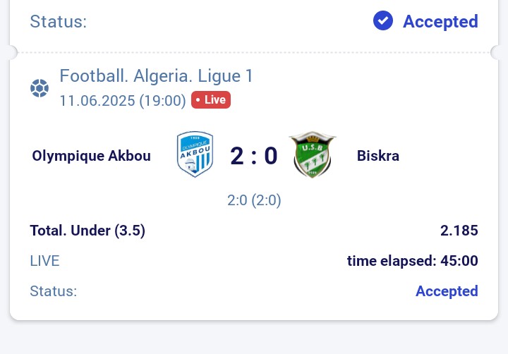 In play Odds
Now HT - Under 3.5 goals.