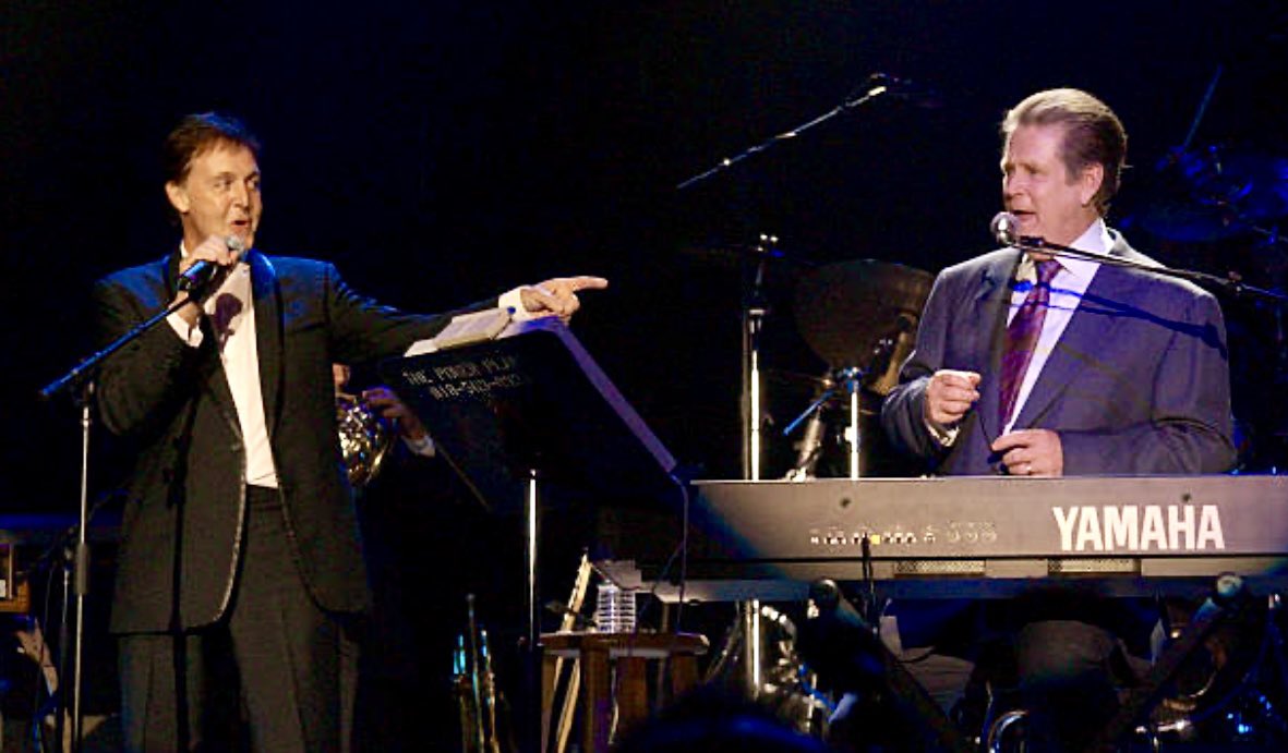 Beatles Books Podcast on X: "RIP to the magnificent Brian Wilson. I love this picture of him with Paul McCartney singing 'God Only Knows' at a benefit gig in 2002. Such admiration