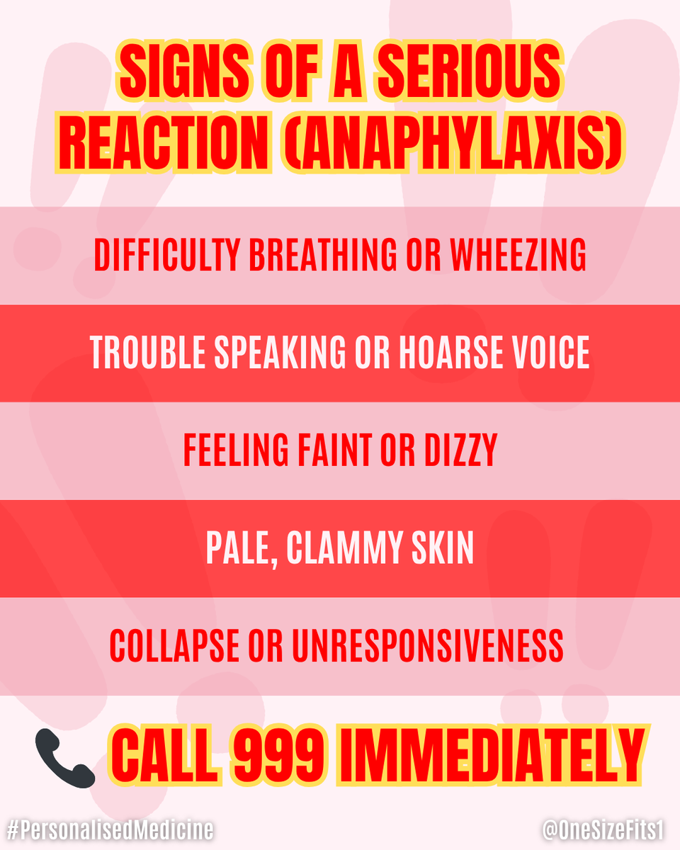 onesizefits1's tweet photo. 🚨 Allergic reactions can range from mild to life-threatening.
If your child has trouble breathing, swelling, or collapses:
▶️ Call 999 immediately
▶️ Use their adrenaline pen if prescribed
Even mild signs? Call 111 for advice.
#AllergyAwareness #Anaphylaxis #OneSizeFits1 https://t.co/4wfTKU6DVP
