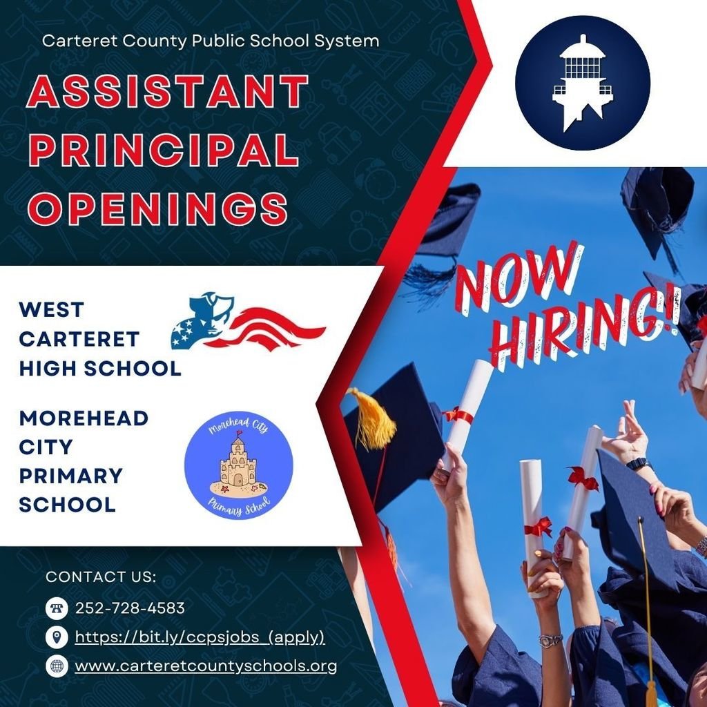 🎓 NOW HIRING: ASSISTANT PRINCIPALS! 🚨

🏫 West Carteret High School
🏖️ Morehead City Primary School

📍 Apply now: bit.ly/ccpsjobs
📞 Questions? Call 252-728-4583
🔗 Learn more: carteretcountyschools.org