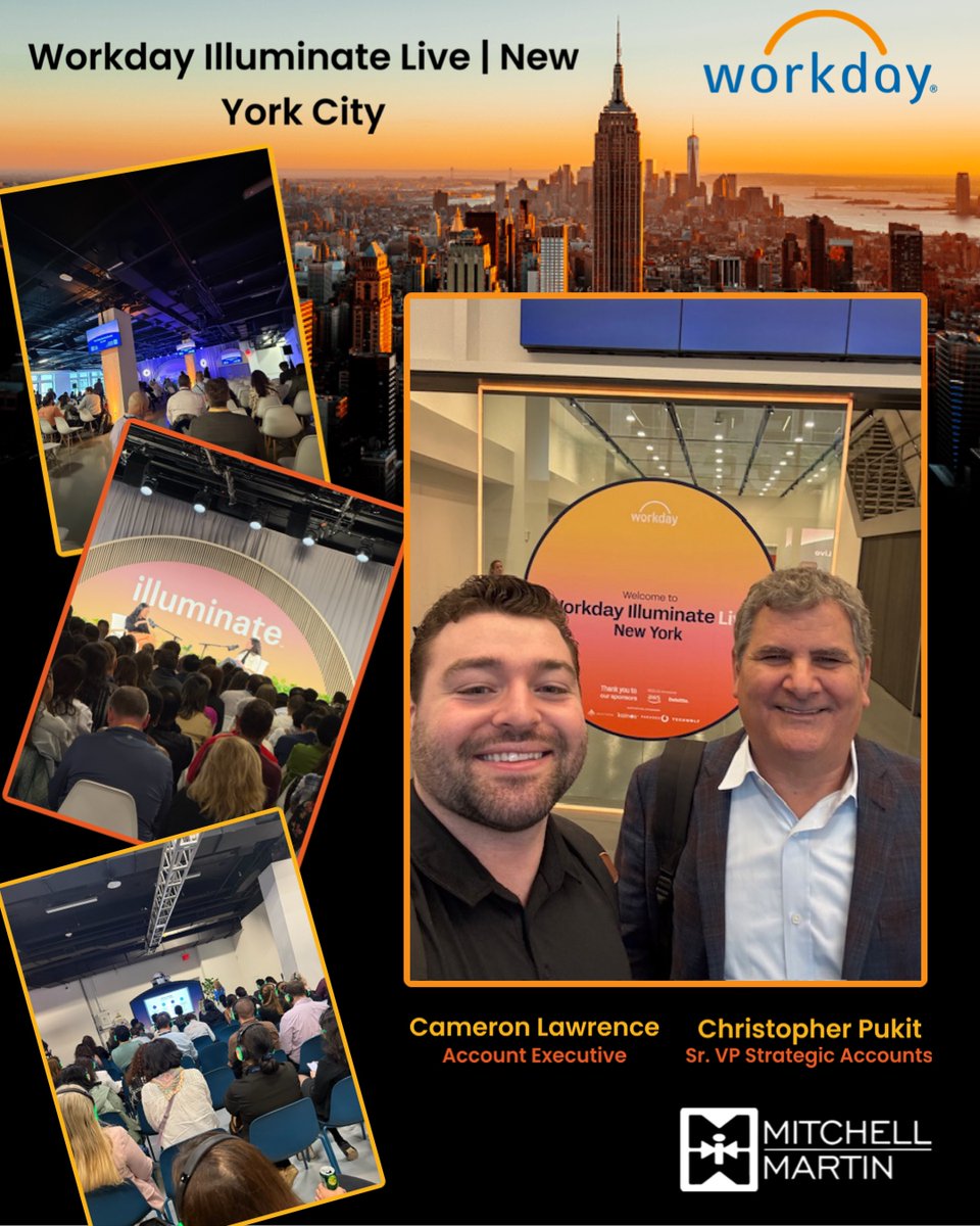 Christopher Pukit and Cameron Lawrence attended Workday Illuminate NYC this week—connecting with industry leaders and exploring what’s next in the world of finance, HR, and tech. Great conversations, fresh insights, and a look at the #futureofwork.

#workday #networking