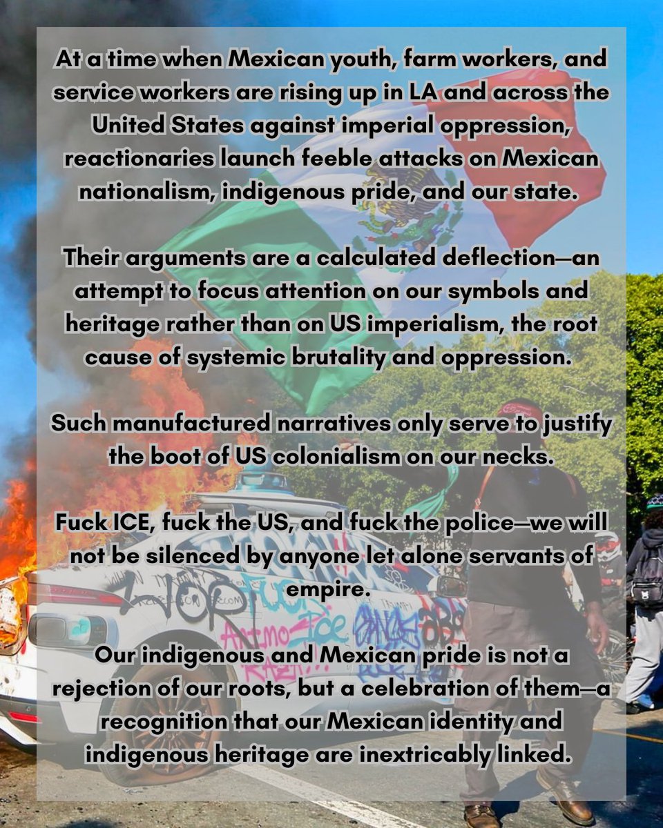 BXAntiWar's tweet photo. 🇲🇽Mexican Nationalism Will Defeat US Imperialism

We stand as proud Mexicans—our heritage, indigenous identity, and nationalism are inseparable. https://t.co/iNyVNzEtFz