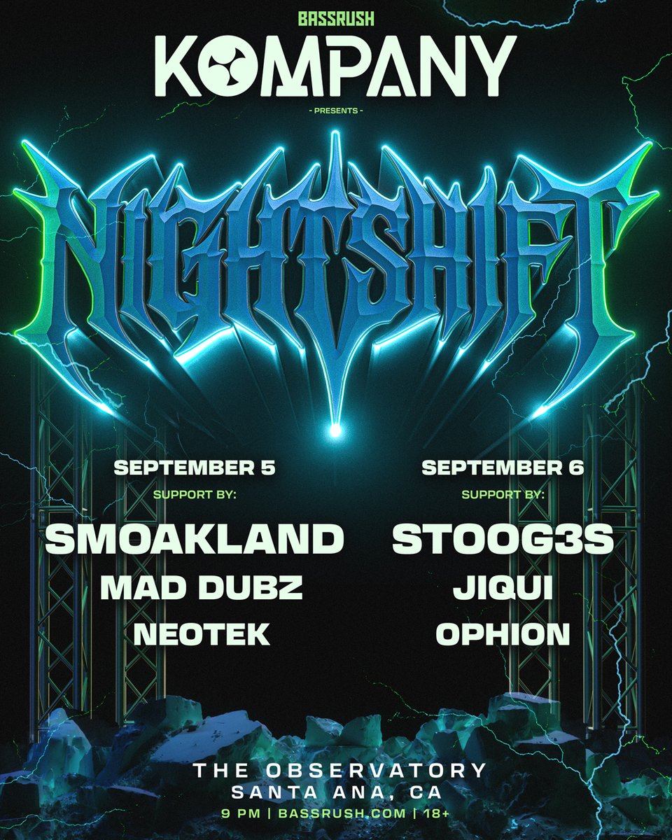 Orange County, it’s about to get heavy. ⚙️ @kompanymusic is pulling double Nightshifts @observatoryoc Sept. 5 + 6. 😮‍💨🗣️

Presale Thursday, June 12 @ 12PM PT, and tickets are on sale Friday June 13 @ 10AM PT! 

Sign up for presale! → bssrush.co/kompany-oc