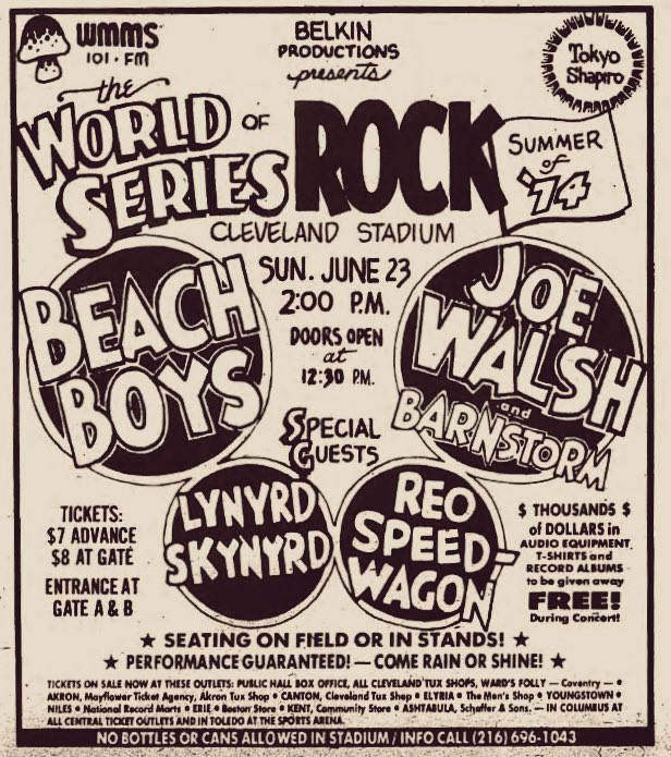 Brian Wilson and the Beach Boys headline the first World Series of Rock at Cleveland Municipal Stadium on June 23, 1974. 

Ad <a href="/ClevelandScene/">Cleveland Scene</a>