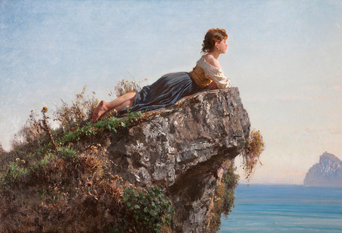 Şu resmin güzelliği, neler hayal ediyor acaba ?  Sorrento'da Kayadaki Kız - 1871 tarihli Ressam Filippo Palizzi