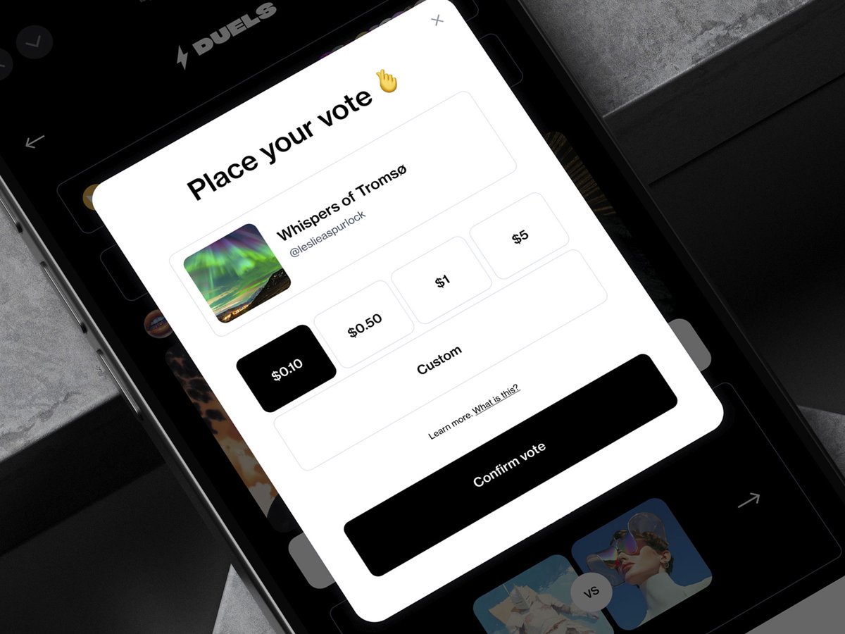 It’s not just about liking. It’s about backing. 
Vote with $USDC. Boost creators. Climb the board. 

Vote now → farcaster.xyz/miniapps/j20Zr…

Featured artist: <a href="/LeslieASpurlock/">lesliespurlock.sol | NFT.NYC 2024 🏴‍☠️</a>