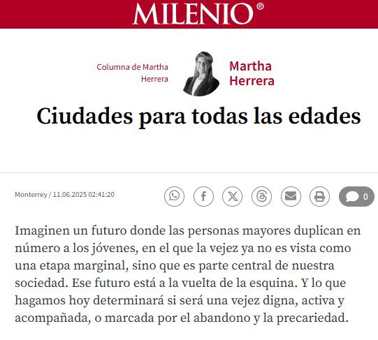 Las personas mayores no son una carga. Su experiencia representa una oportunidad económica real y valiosa. Es momento de verlas como lo que son: una parte esencial de nuestra sociedad. 

Te invito a leer mi columna de <a href="/Milenio/">Milenio</a> completa aquí 👉 milenio.com/.../ciudades-p…