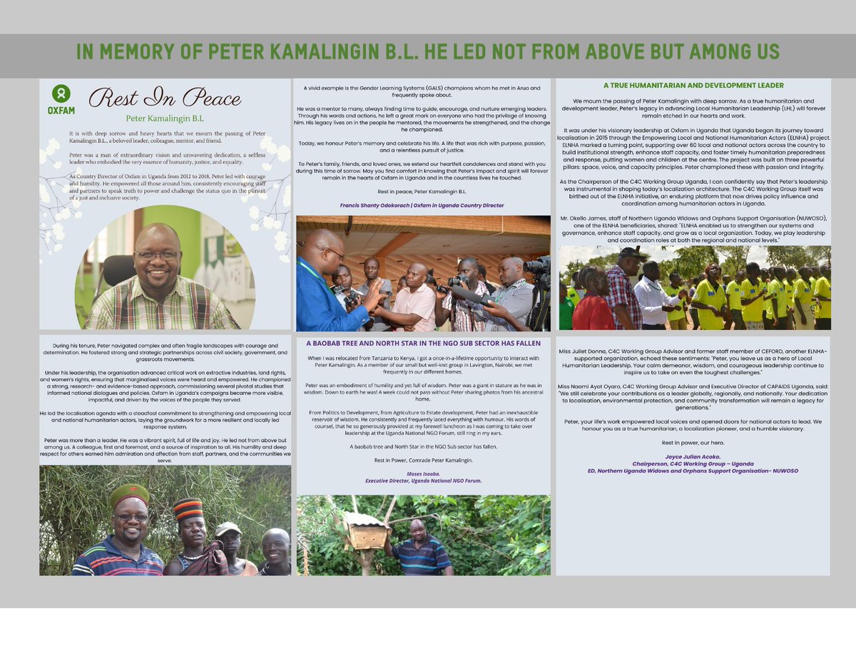 Oxfam in Uganda (@oxfaminuganda) on Twitter photo IN THE MEMORY OF PETER KAMALINGIN B.L:
It is with deep sorrow and heavy hearts that we mourn the passing of Peter Kamalingin B.L., a beloved leader, colleague, mentor, and friend.
As the Country Director of <a href="/OxfaminUganda/">Oxfam in Uganda</a> from 2012 to 2018, Peter led with courage and humility. IN THE MEMORY OF PETER KAMALINGIN B.L:
It is with deep sorrow and heavy hearts that we mourn the passing of Peter Kamalingin B.L., a beloved leader, colleague, mentor, and friend.
As the Country Director of <a href="/OxfaminUganda/">Oxfam in Uganda</a> from 2012 to 2018, Peter led with courage and humility.