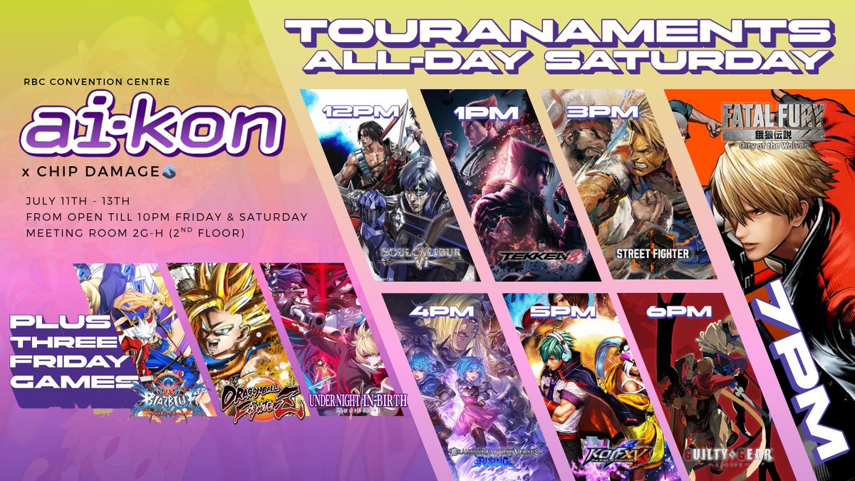 Chip Damage will once again be at this year's <a href="/aikonwinnipeg/">✨🌙 Ai-Kon 🌙✨</a> event! We'll be holding tournaments and casual play all weekend, so make sure to grab tickets and we'll see you there.