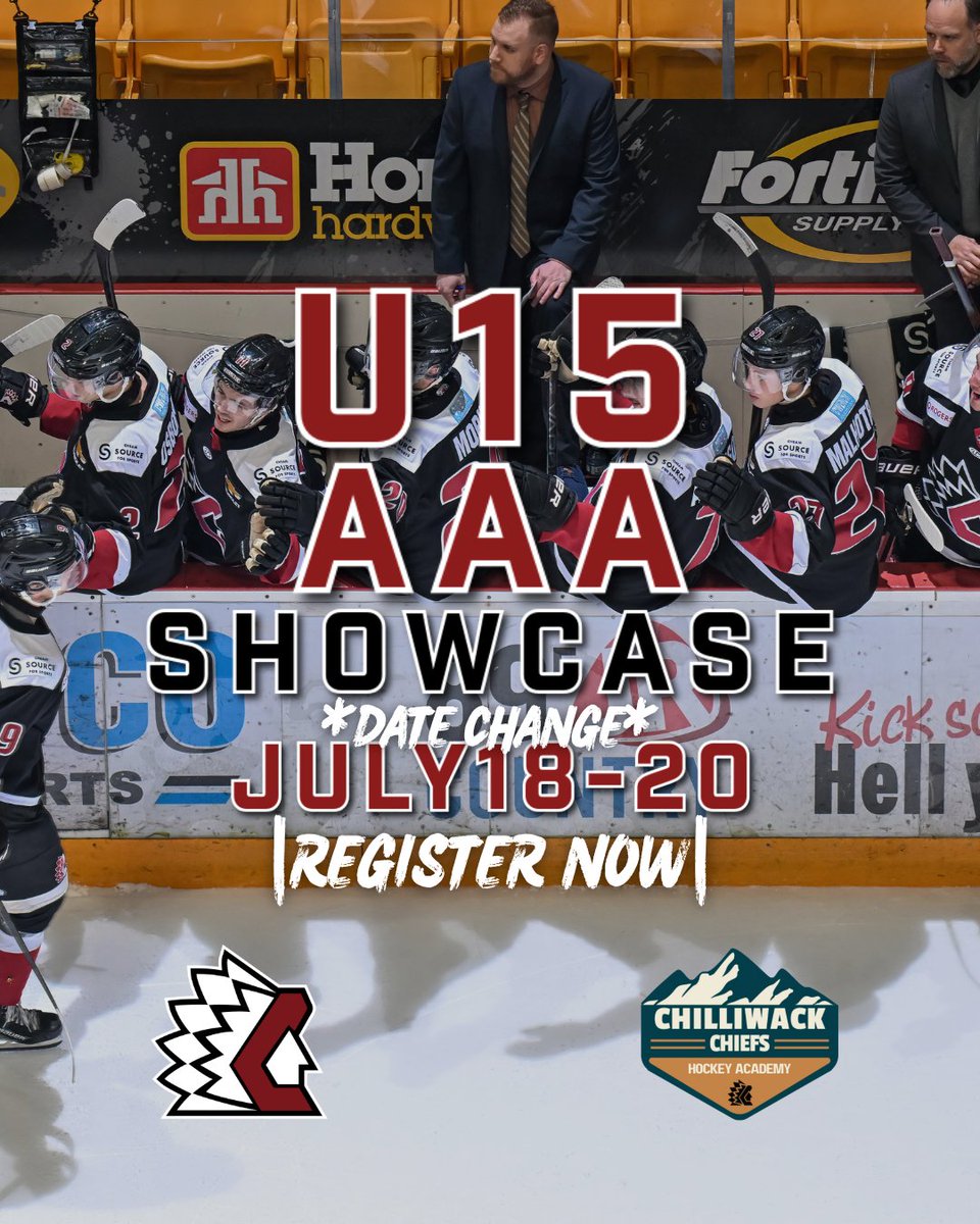 Join us July 18- 20th for our U15 AAA Showcase Camp at the Coliseum 🌟

REGISTRATION AND MORE INFO LINKED BELOW🔗
chilliwackhockeyacademy.com/service-page/c…
*Please note the change of date from May 16-18 to July 18-20*