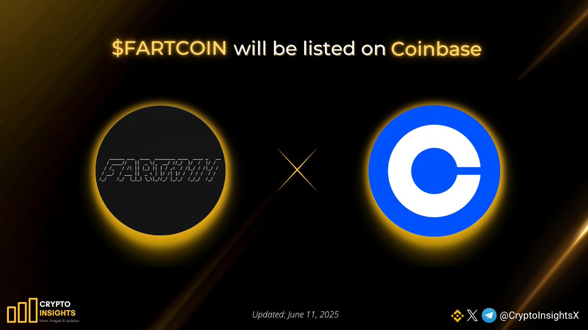 📢 @FartCoinOfSOL $FARTCOIN will be listed on @coinbase #FARTCOIN is a  memecoin launched on October 24, 2024, on the Solana blockchain via the  @pumpdotfun. Inspired by internet humor and the 