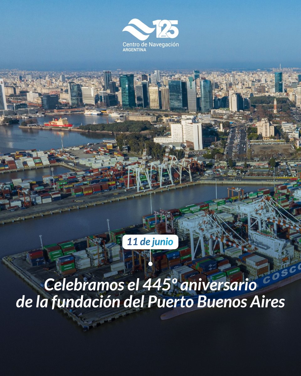 ➡ Hoy celebramos el 445º aniversario de la fundación del Puerto Buenos Aires.✅ Felicitamos en este día a las autoridades y equipos de la Agencia Nacional de Puertos y Navegación, de las terminales concesionarias y de toda la comunidad marítima y portuaria 🙌