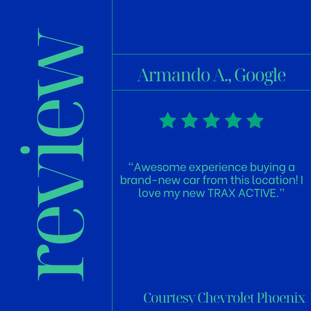 CourtesyChevCom's tweet image. Thank you so much for the great review, Armando! We're thrilled to hear you had an awesome experience and that you’re loving your new TRAX ACTIV. Enjoy every mile, and welcome to the Stewart Chevrolet family! 🚗💙