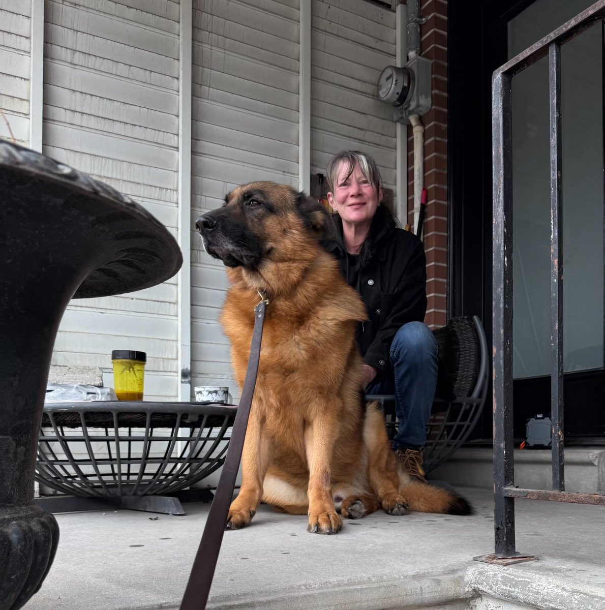 StaceyCeee's tweet image. I welcome all dogs to pee on my front lawn, and offer their owners a bin to dispose of their poo bags.
Some dogs come up the stairs to my porch for a butt rub, and homemade #carnivore snacks.  
Alfie - 130 pounds of pure love and loyalty.🥰
(Coconut oil, spicy #BulletCoffee)