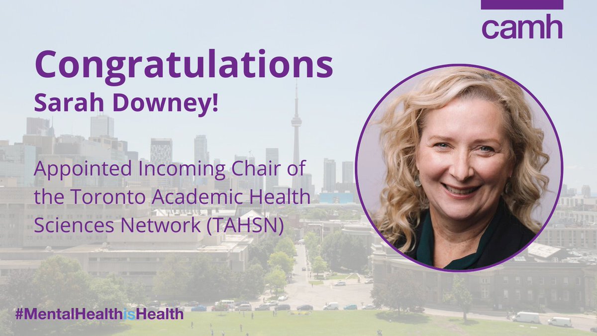CAMH (@camhnews) on Twitter photo CAMH Pres. & CEO, Sarah Downey, has been named incoming Chair of the Toronto Academic Health Sciences Network (#TAHSN)!
 
Sarah has helped lead efforts to address anti-Black & anti-Indigenous racism in healthcare + breaking down silos across TAHSN.
 
MORE:
camh.ca/en/camh-news-a… CAMH Pres. & CEO, Sarah Downey, has been named incoming Chair of the Toronto Academic Health Sciences Network (#TAHSN)!
 
Sarah has helped lead efforts to address anti-Black & anti-Indigenous racism in healthcare + breaking down silos across TAHSN.
 
MORE:
camh.ca/en/camh-news-a…