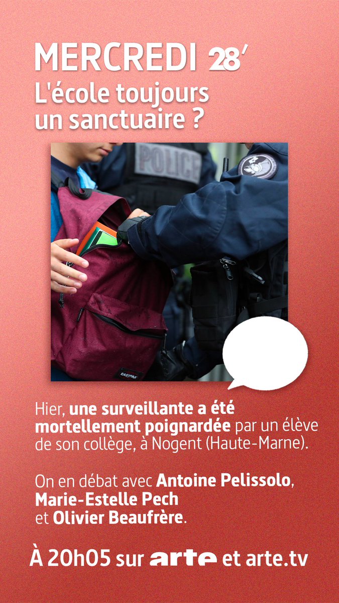👉 Surveillante mortellement poignardée : l’école est-elle toujours un sanctuaire ?

On en débat avec :

➡ Antoine <a href="/Pelissolo_94000/">Antoine Pelissolo</a>, psychiatre
➡ <a href="/OBEAUFRERE/">Olivier BEAUFRERE</a>, proviseur
➡<a href="/MariestellPech/">Marie-Estelle Pech</a>, rédactrice en chef du service Société <a href="/MarianneleMag/">Marianne</a>

tinyurl.com/Replay28min1106