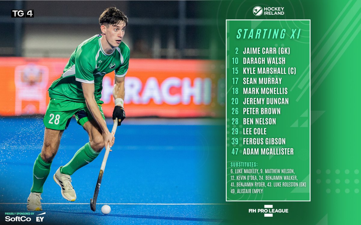 IRELAND vs NETHERLANDS - Line-up ☘️🏑 

Check out your Ireland Men’s Team to take on World #1 and Olympic gold medalists, the Netherlands, in the opening match of the final stages of the 2024/25 FIH Pro League.

Watch the team live on the TG4 Player at 19:00, and make sure to