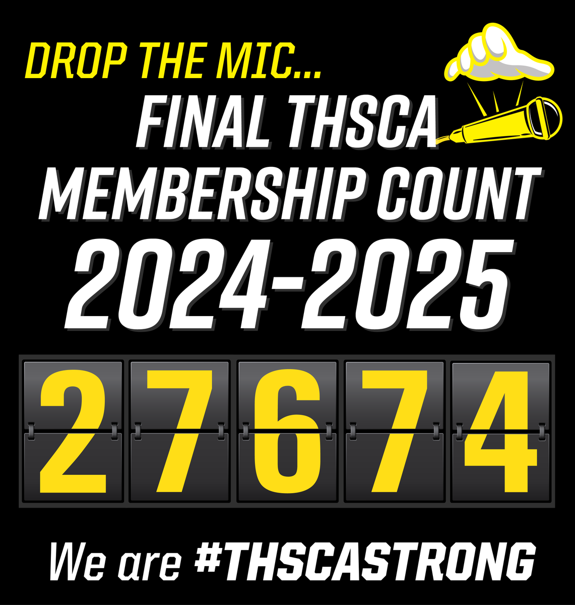 Another record-breaking year!🙌  We’ve officially closed out the 2024-25 THSCA membership year with a total of 27,674 members— marking our 6th consecutive year of growth! 

This incredible milestone was made possible by the unwavering support and dedication of our coaches and
