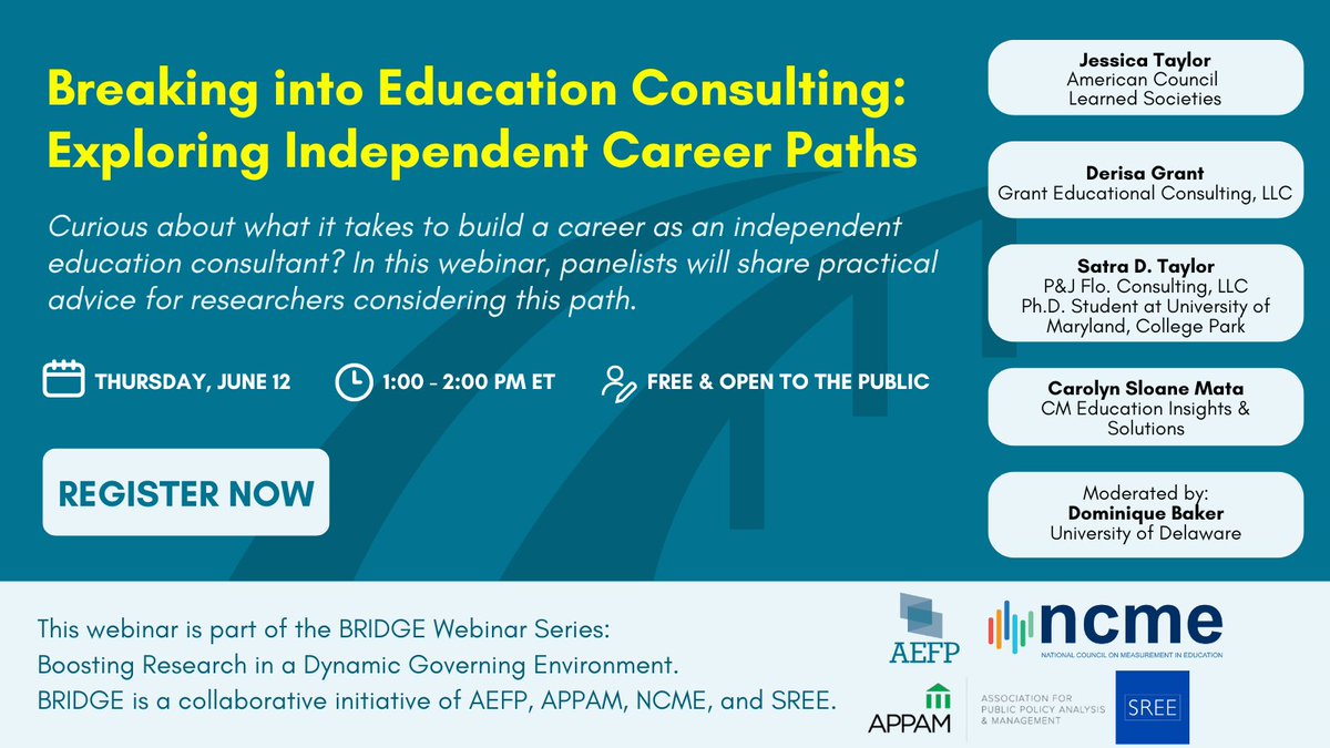 Curious about what it takes to build a career as an independent education consultant? Join us for our first BRIDGE webinar tomorrow: Breaking into Education Consulting: Exploring Independent Career Paths. Click here to register: bit.ly/BRIDGE-webinar…