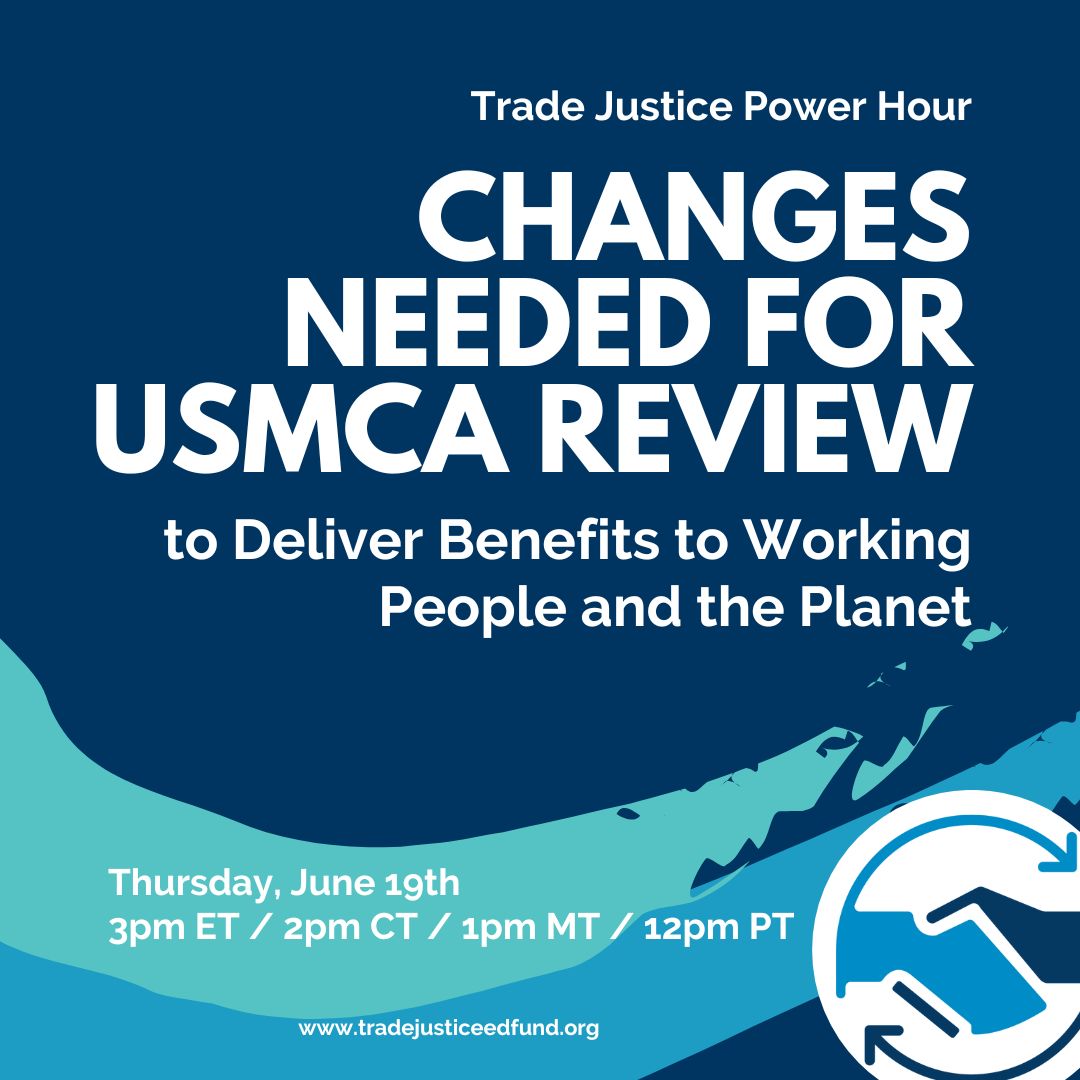 TradeJusticeEd's tweet image. Next month marks the official start of the 6yr review of the USMCA. Join us to learn more about the set of demands civil society is making for the negotiations and what you can do to press federal officials to adopt them. RSVP today!
us06web.zoom.us/webinar/regist…