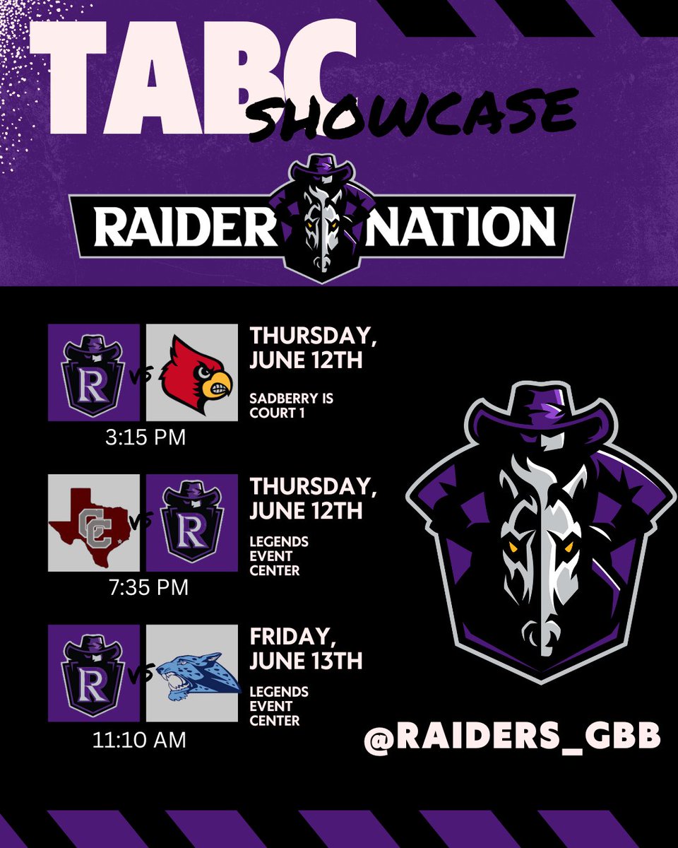 Raiders_GBB's tweet photo. For the 1st Time In School History, Our Girls will step on the court together as RAIDERS. we couldn't be more excited to attend the TABC Showcase! Something Special is brewing on the westside!
@RHSProsper 
@PISD_Athletics 
#WEareRICHLAND
#RecruitRichland https://t.co/6GbDysaJM4