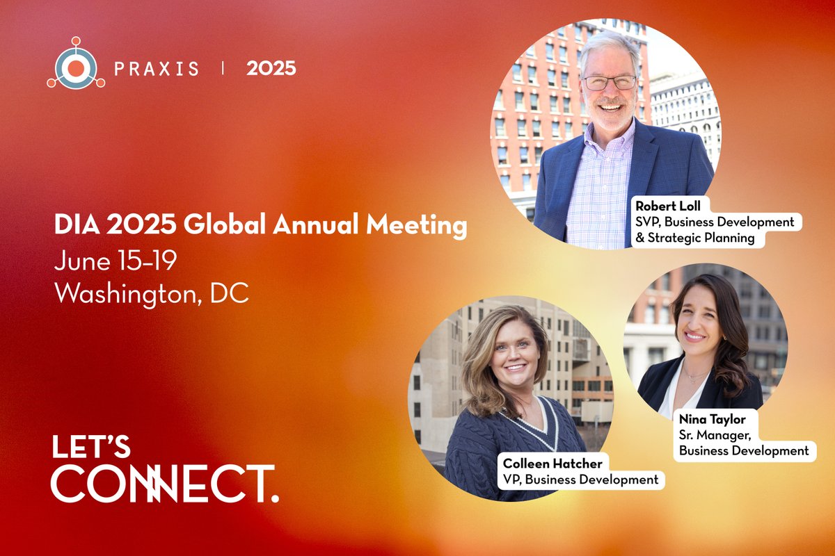 The Praxis team is excited to head to #DIA2025 next week! Will you be there? Reply and let us know – we’d love to connect. See you in Washington, DC!

#alwaysconnecting #healthcareinnovation #clinicaltrials