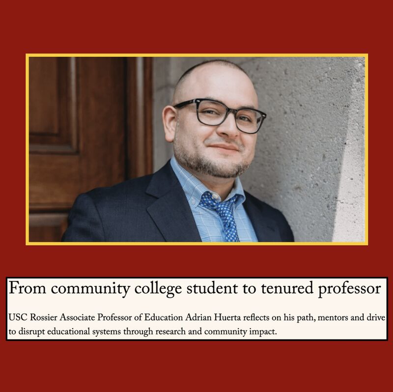 USCPullias's tweet image. "Thus far in his career, Adrian Huerta has secured more than $2.8 million in local, state, federal, and philanthropic dollars for projects tied to his research agenda...." Read more about newly-tenured Associate Professor Huerta's path from community college student to tenured…