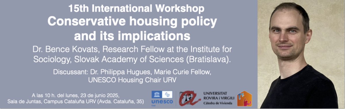 Sergio Nasarre Aznar (@snasarrea) on Twitter photo El lunes 23 de junio, recibimos al Prof. Kovats que nos hablará de una política de vivienda totalmente diferente.
La asistencia es gratuita, pero debe confirmarse asistencia aquí: housing@urv.cat. El lunes 23 de junio, recibimos al Prof. Kovats que nos hablará de una política de vivienda totalmente diferente.
La asistencia es gratuita, pero debe confirmarse asistencia aquí: housing@urv.cat.