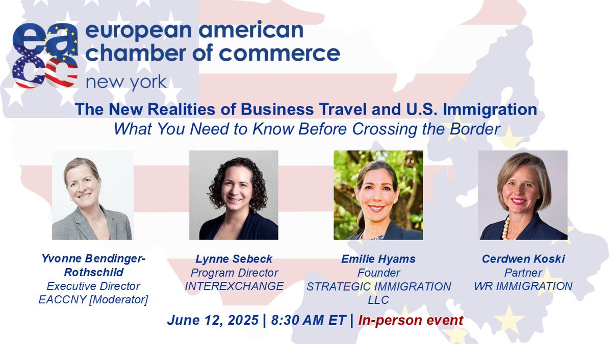 We just added @EmilieHyams former Counselor to the Director of #USCIS to our seminar about "The  New Realities of Business Travel and U.S. Immigration: What You Need to  Know Before Crossing the Border". 

Don't miss the discussion, RSVP here: lnkd.in/ehgQvtsY.