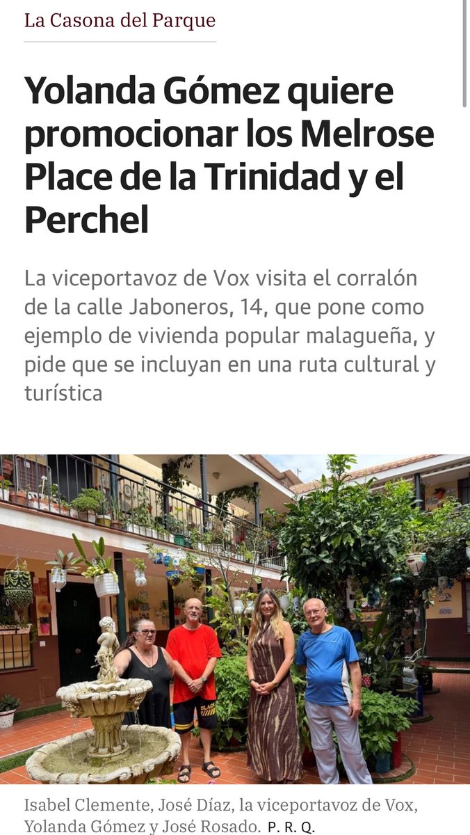 Grupo Municipal VOX Málaga capital (@malaga_vox) on Twitter photo Os dejamos la entrevista que <a href="/pilarrquiros/">Pilar R. Quirós ☀️</a> ha realizado a nuestra concejal, <a href="/yolandagomezvox/">Yolanda Gómez</a> .
Yolanda Gómez quiere promocionar los Melrose Place de la Trinidad y el Perchel
diariosur.es/malaga-capital… Os dejamos la entrevista que <a href="/pilarrquiros/">Pilar R. Quirós ☀️</a> ha realizado a nuestra concejal, <a href="/yolandagomezvox/">Yolanda Gómez</a> .
Yolanda Gómez quiere promocionar los Melrose Place de la Trinidad y el Perchel
diariosur.es/malaga-capital…