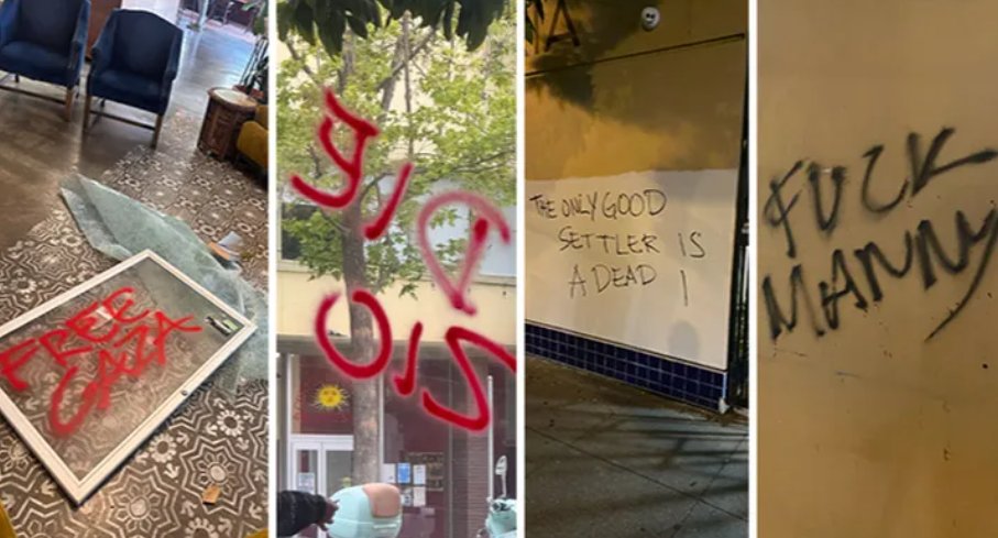 During a protest in #SanFrancisco, agitators broke into <a href="/welcometomannys/">Manny’s!</a>  — a Jewish-owned business and community space—vandalizing it with antisemitic slurs, death threats, and anti-Israel graffiti. It is part of an ongoing pattern of antisemitic attacks against the Jewish
