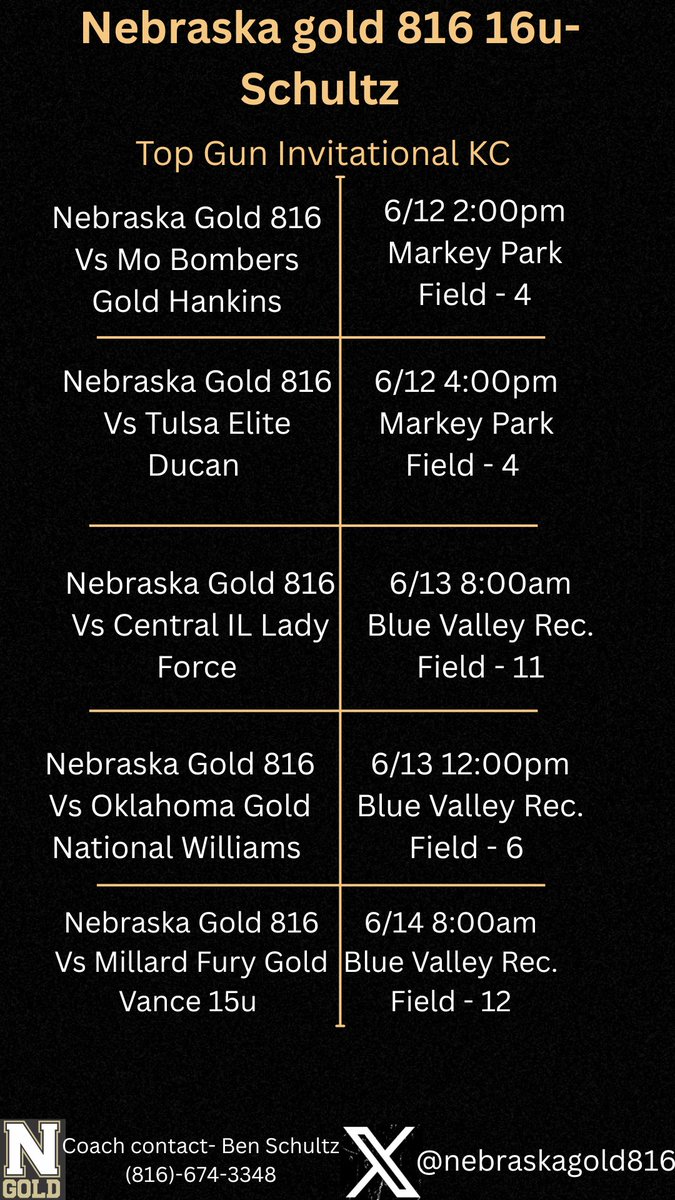 Back in Kansas City this weekend for another great week of softball!! <a href="/nebraskagold816/">Nebraska Gold 816 Schultz</a> #GOLDDNA