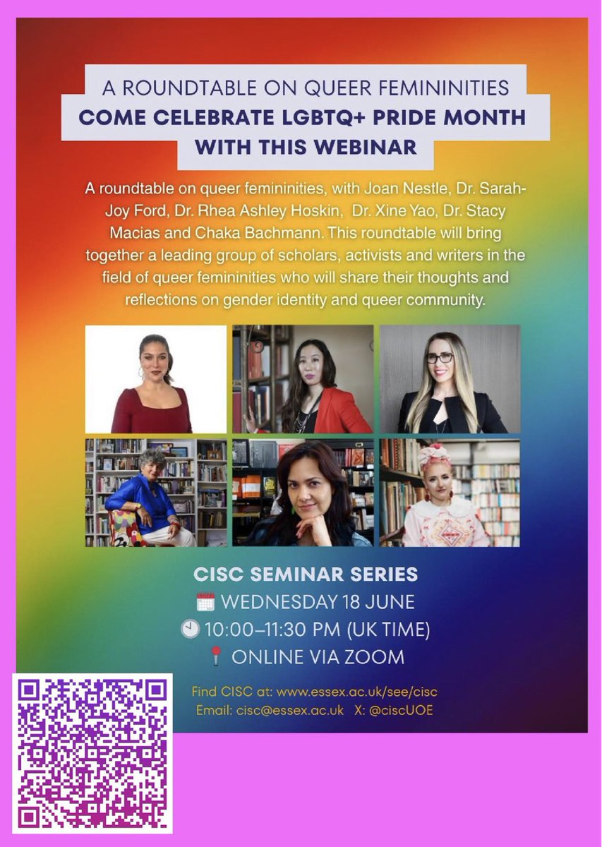 CISC (@ciscuoe) on Twitter photo Sign up via the QR code and join an international round table discussion on Queer Femininities. Scholars, writers and activists include <a href="/SarahJoyFord1/">Sarah-Joy Ford</a> <a href="/Femme_inist/">Dr. Rhea Ashley Hoskin</a> <a href="/XineYaoPhD/">Dr. Xine Yao @xineyaophd.bsky.social</a> Dr Stacy Macias Chaka Bachmann, and Joan Nestle. <a href="/LGBTHM/">LGBT+ History Month 🏳️🌈🏳️⚧️</a> <a href="/lgbtqnation/">LGBTQ Nation</a> <a href="/QueerStudiesAC/">Queer Studies Association Of Canada</a> <a href="/queerstudiesnet/">QueerStudiesNetwork</a> Sign up via the QR code and join an international round table discussion on Queer Femininities. Scholars, writers and activists include <a href="/SarahJoyFord1/">Sarah-Joy Ford</a> <a href="/Femme_inist/">Dr. Rhea Ashley Hoskin</a> <a href="/XineYaoPhD/">Dr. Xine Yao @xineyaophd.bsky.social</a> Dr Stacy Macias Chaka Bachmann, and Joan Nestle. <a href="/LGBTHM/">LGBT+ History Month 🏳️🌈🏳️⚧️</a> <a href="/lgbtqnation/">LGBTQ Nation</a> <a href="/QueerStudiesAC/">Queer Studies Association Of Canada</a> <a href="/queerstudiesnet/">QueerStudiesNetwork</a>