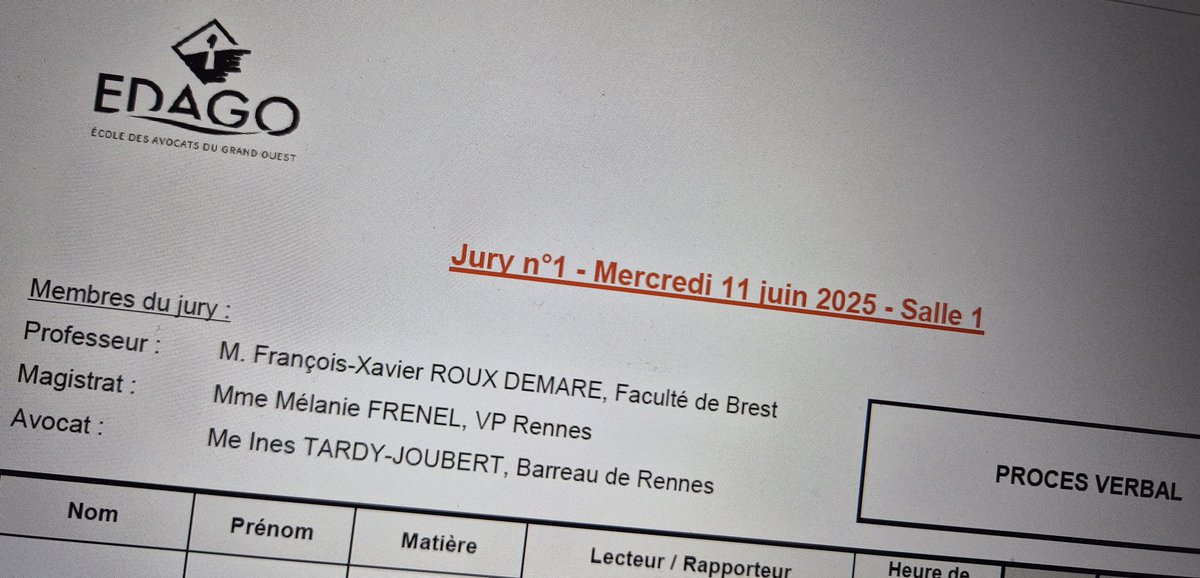 Journée ensoleillée à l'EDAGO - Ecole des Avocats du Grand Ouest de Rennes 

Une agréable présidence d'un jury du Certificat d'aptitude à la profession d'avocat CAPA

Toujours un plaisir de croiser
ou de rencontrer des collègues universitaires et du monde judiciaire !