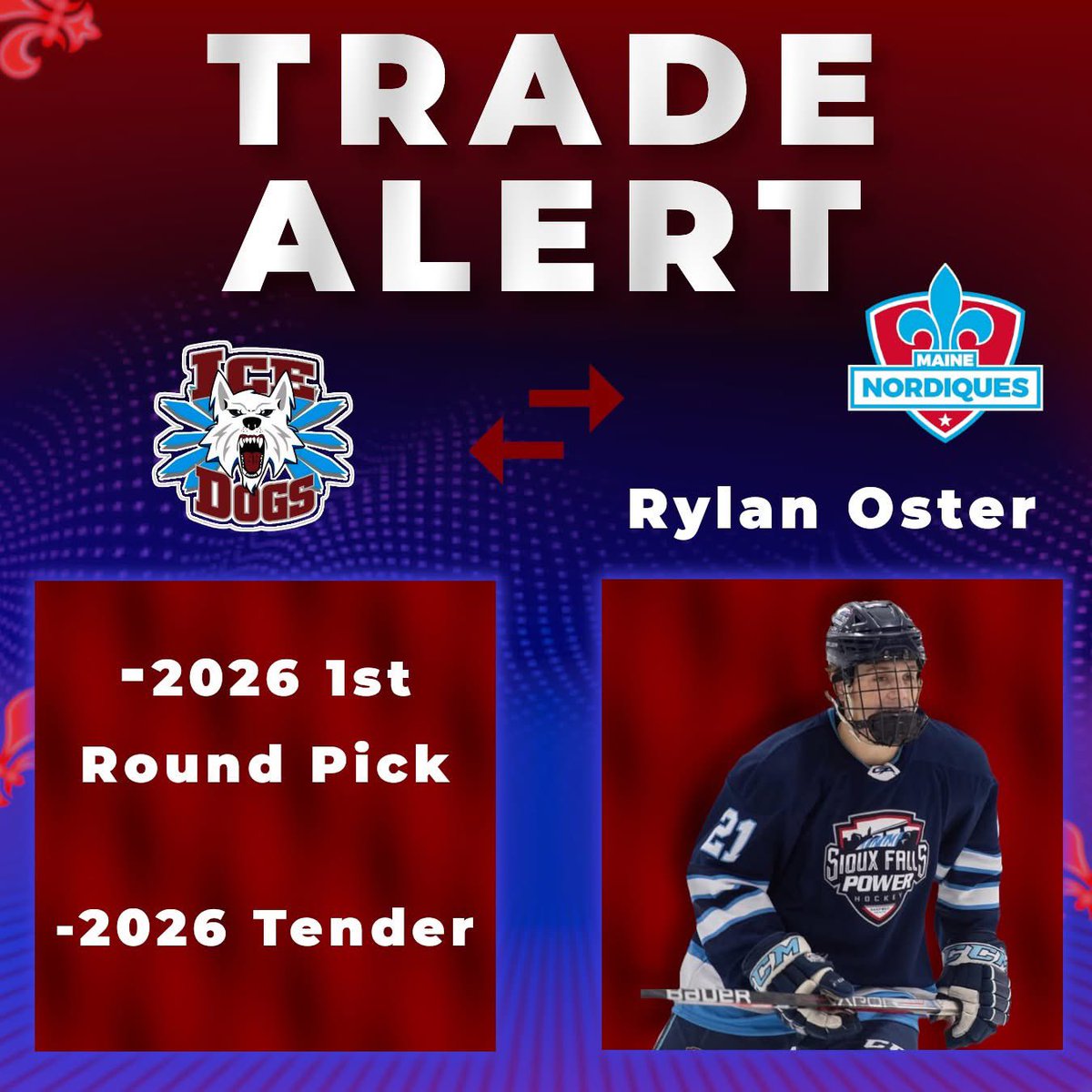 TRADE ALERT 🚨 

We have acquired forward Rylan Oster from the Fairbanks Ice Dogs! Rylan put up 13 points in 25 Games last season in Alaska as the '06 forward looks to bring his high tempo offense to Maine!