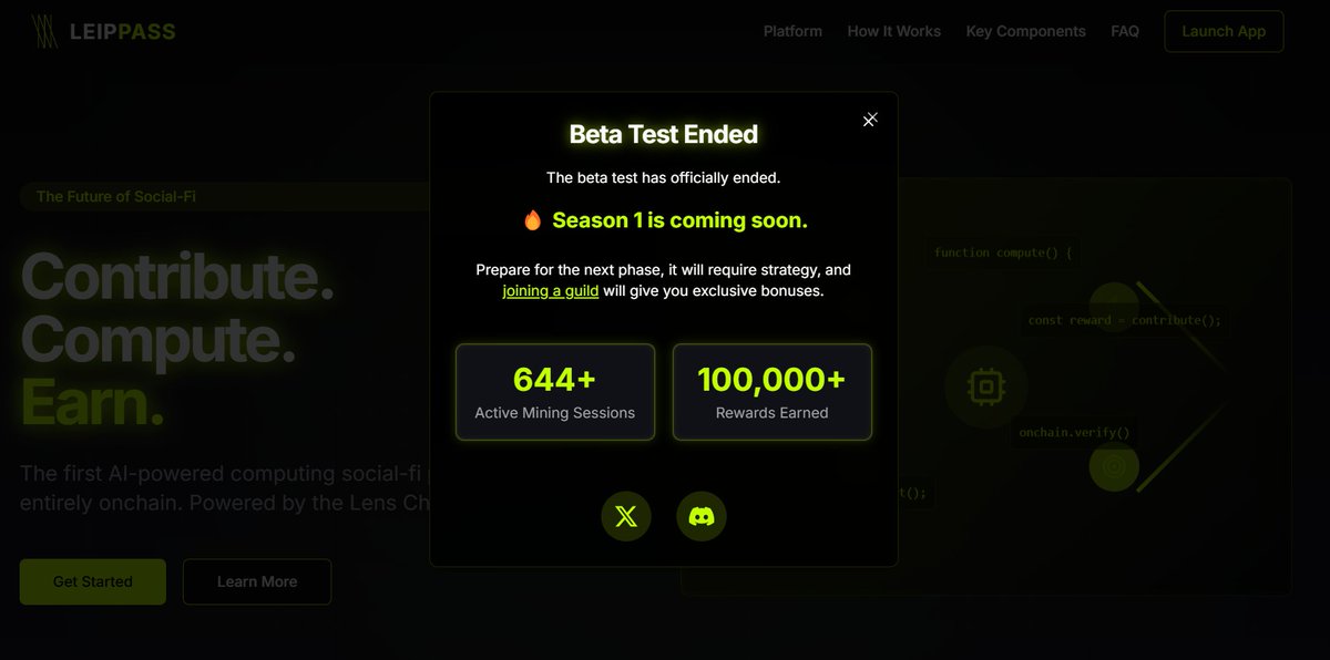 Test 1 ✅
Multichain soon 

⚡️Contribute,📀Compute and 🪙 Earn rewards

#leippass